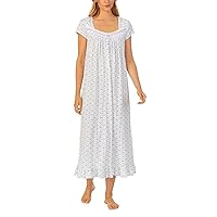 Eileen West Cap Sleeve Long Gown for Women - Pure Cotton Construction - Shirred Band on The Front Yoke