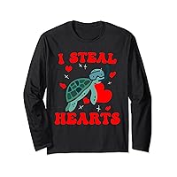 I Steal Hearts Funny Turtle Valentines Day Kids Boys Long Sleeve T-Shirt