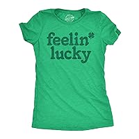 Womens Feelin Lucky T Shirt Funny St Pattys Days Parade Four Leaf Clover Tee for Ladies