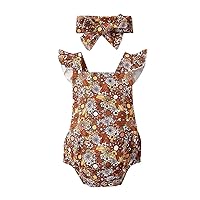 Baby with Blanket Baby Infant Newborn Girls Sleeveless Patchwork Flower Print Romper Bodysuit with (Brown, 0-6 Months)