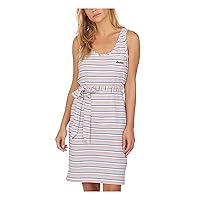 Barbour Womens White Stretch Pocketed Belted Vented Hem Striped Sleeveless Scoop Neck Above The Knee Sheath Dress 6