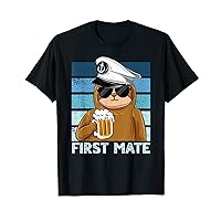 Mens First Mate Sloth Slow Pontoon Boat Captain Lake Boating T-Shirt