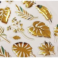 Gold Plant Leaves Stickers - Glitter - Epoxy