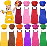 20 Pieces Kid Aprons and chef hat 10 colors Adjustable Aprons for Kids Art Painting Cooking Baking (XL for 7-13 Age)