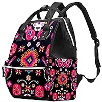 Sugar Skulls with Flowers Guitar Diaper Bag Backpack Baby Nappy Changing Bags Multi Function Large Capacity Travel Bag