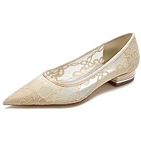 Womens Lace Flats Wedding Pointed Toe Pumps Slip On Shoes Comfort Bridal Dress Party