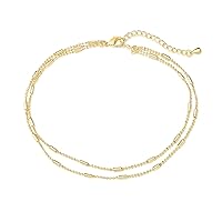 Dainty Layered Anklet,14K Gold Filled Cute Beads Satellite Chain Heart Boho Adjustable Anklets for Women Teen Girls