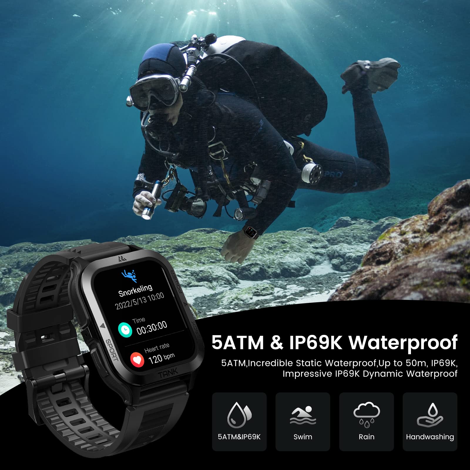 KOSPET Smart Watch Smart Sleep Tracking Huge Battery Waterproof Outdoor Rugged Watch Tracker M2 Black & T2 Black