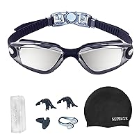 Nelluxe Swimming Goggles | Accessory Bundle for Adults & Juniors | Anti Fog, UV Protection Swim Goggles | Quick Release Strap, HD Wide View Vision for All Water Sport Activities UK Brand