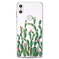 TPU Case Compatible with Motorola G9 G8 Plus G7 E20 P40 Z4 Edge 20 G22 Stylus Cactus Soft Flowers Green Theme Nature Pink Phone Clear Floral Print Design Flexible Silicone Slim fit Cute Cute