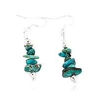 $80Tag Certified Silver Navajo Hooks Natural Turquoise Native Earrings 18097-4 Made By Loma Siiva