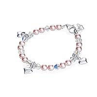 Delicate Sterling Silver Newborn Baby Girl Pearl Bracelet - with Pink European Simulated Pearls, Crystals and Silver Spacers - Perfect, Newborn Baby Gifts (BPB)