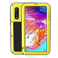 Samsung A70 Aluminum Alloy Metal Bumper Silicone Case Hybrid Military Shockproof Heavy Duty Armor Defender Tough Built-in Gorilla Glass Cover for Galaxy A70 (Yellow, A70)