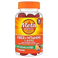 Metamucil Fiber Suplement 72 Gummies, Fiber + Vitamins C,D & B12 no Sugar Added, Support Digestive healt + Support Immune Health, Citrus Berry Flavor.