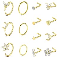 D.Bella 18G Nose Rings for Women Nose Rings Studs Stainless Steel L-Shaped Nose Studs Screw Nose Piercing Jewelry