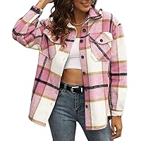 AUTOMET Womens Casual Plaid Shacket Button Down Long Sleeve Shirts 2024