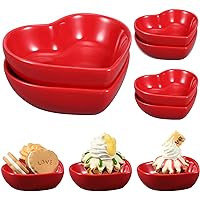 6 Pieces Heart Shaped Bowls Ceramic Dip Bowl Plates Multipurpose Salad Bowls Appetizer Plates Cooking Gifts for Candy Sauce Sushi Dipping Serving Wedding Anniversary Valentine's Day (Red)