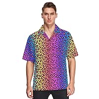 ALAZA Mens Neon Rainbow Colored Leopard Quick Dry Hawaiian Shirt