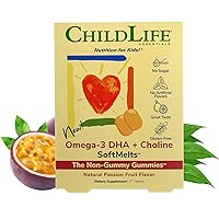 CHILDLIFE ESSENTIALS Omega-3 DHA + Choline SoftMelts - All-Natural Support for Optimal Brain & Nervous System Development & Function in Children & Teens, Sugar-Free - Passion Fruit Flavor, 27 Tablets