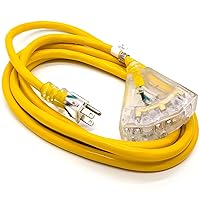 10 ft - 10 Gauge Heavy Duty Extension Cord - 3 Outlet Lighted SJTW - Indoor/Outdoor Extension Cord by Watt's Wire - 10' 10-Gauge Grounded 15 Amp Extension Cord Splitter