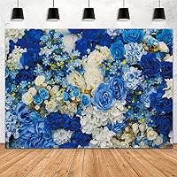 Blue White Rose Flower Backdrop 8x6ft Polyester Washable and Durable Spring Floral Photo Background for Girls Birthday Party Wedding Bridal Shower Party Decoration Props