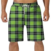 Mens Casual Summer Plaid Shorts Plus Size Swim Trunks Elastic Waist Drawstring Golf Athletic Pajama Pants Activewear