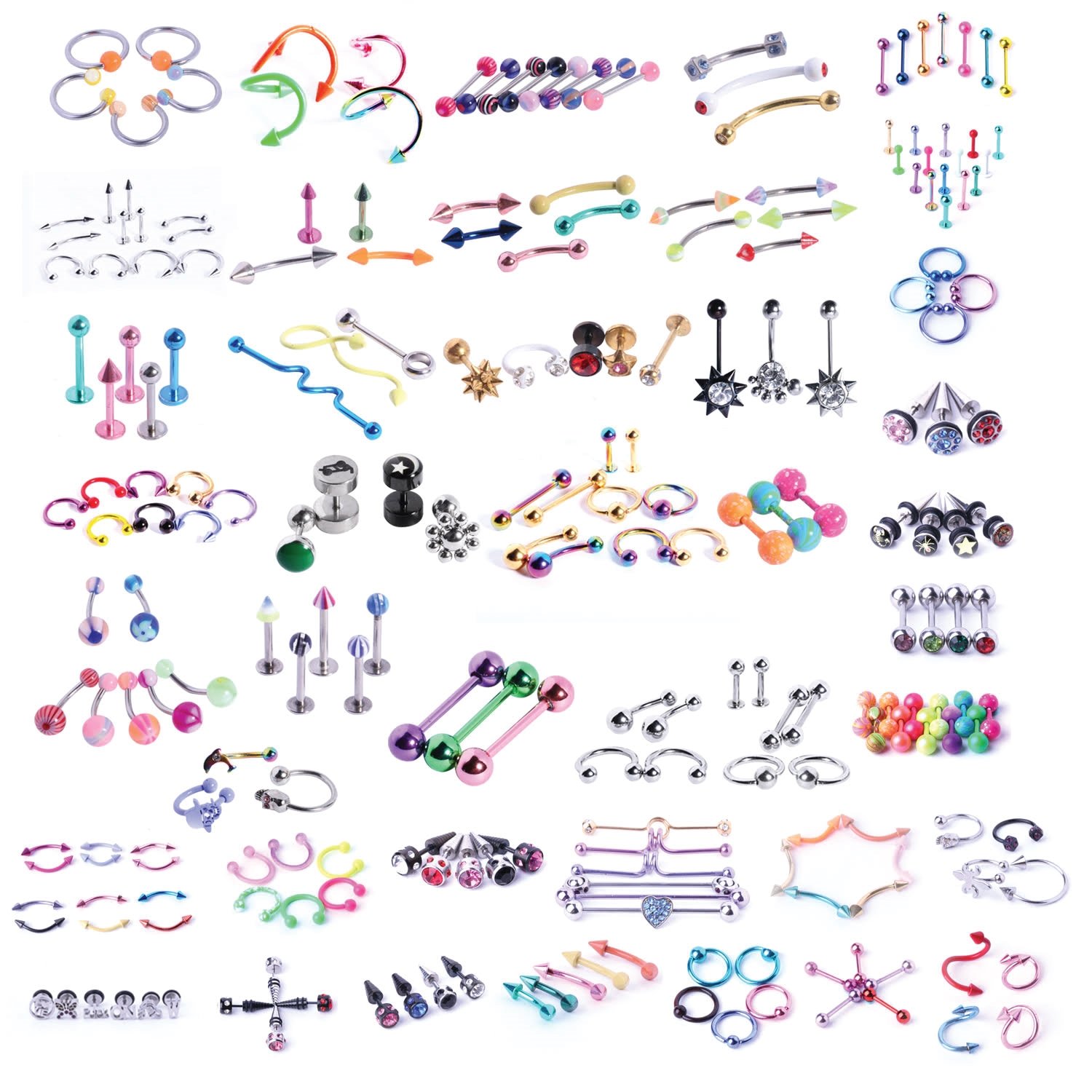 BodyJ4You 120PC Body Piercing Random Jewelry Aftercare Bump Treatment | CBR BCR Rings Barbells Studs Screws Curved Bars | Belly Button Cartilage Tragus Nose Septum Tongue | 14G 16G 18G Steel Bulk Mix