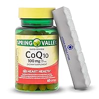 Spring Valley, CoQ10 100mg, 60 Count Rapid-Release Heart Health Dietary Supplement, CQ10 100mg softgels + 7 Day Pill Organizer Included (Pack of 1)
