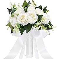 9 inch Wedding Bouquets for Bride Bridesmaid Bridal Bouquet Artificial Rose Tossing Bouquet for Wedding Ceremony Party Church (Ivory)