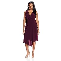 Star Vixen Women's Plus Size Sleeveless Assymetrical Fauxwrap Dress with Foldover Collar