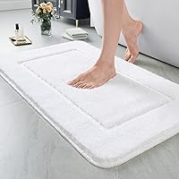 LOCHAS Luminous Non Slip Bathroom Rugs 32 x 20 Inch, Extra Soft and Comfy Bath Mats Rug, Absorbent Thick Microfiber Mat Carpets for Shower, White