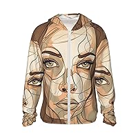 Line Drawing Sun Protection Hoodie Jacket Lightweight Zip Up Long Sleeve sun hoodie with Pockets