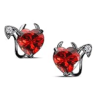 Gothic Vampire Bat .925 Sterling Silver 14k Black Gold Plated CZ Garnet Stud Earrings Fashion Jewelry for Women, Best Gift for Wife Girlfriend at Christmas Birthday