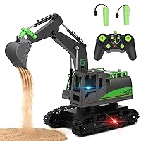 Remote Control Excavator Toys for Boys 4-7 Yrs Old - Best Birthday for Kids 3 5 8 9 10+, Metal Shovel Construction Vehicles with Light Sound, 2.4G Rechargeable RC Tracked Digger