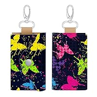 Spray Paint Butterfy Key Case PU Leather Portable Card Holder Bag Car Keychain Wallet