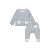 MORI Baby Yoga Pants & Cardigan Set in Blue Stripe - Comfort Unisex Trousers with Pockets and Easy Snap Closure - Newborn