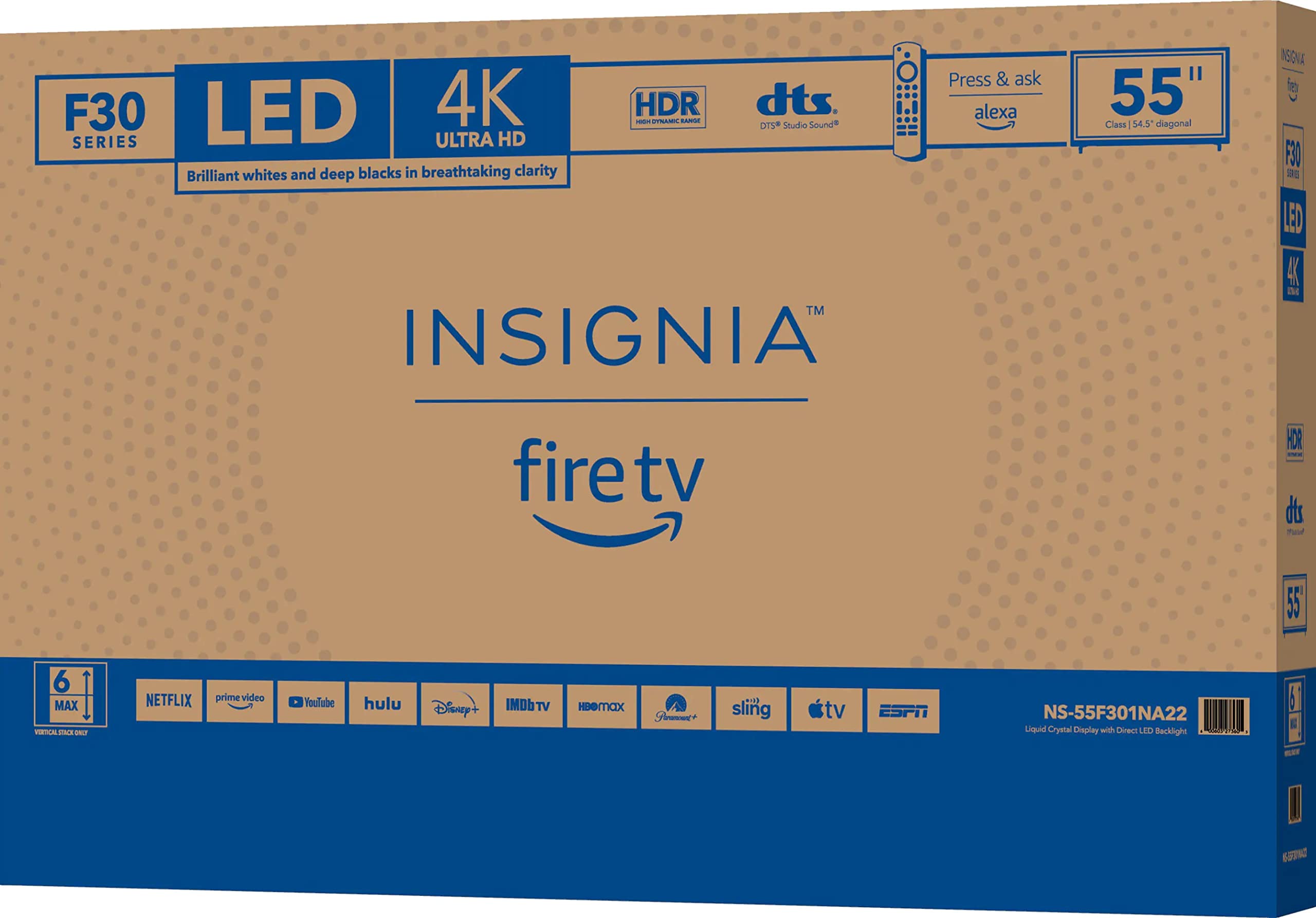 INSIGNIA 55-inch Class F30 Series LED 4K UHD Smart Fire TV (NS-55F301NA22, 2021 Model)
