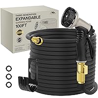 Garden Hose 100ft, Expandable Garden Hose Leak-Proof with 40 Layers of Innovative Nano Rubber,2024 Version/New Patented, Lightweight, No-Kink Flexible Water Hose (Black)