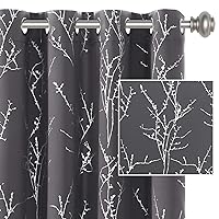 H.VERSAILTEX Blackout Curtains for Bedroom Foil Print Twig Tree Branch Thermal Insulated Grommet Curtain Drapes Light Blocking Thick Soft Window Curtains for Living 52 x 84 Inch Charcoal Gray 2 Panels