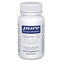 Pure Encapsulations Vitamin D3 125 mcg (5,000 IU) - Supplement to Support Bone, Joint, Breast, Heart, Colon, and Immune Health* - with Vitamin D - 60 Capsules