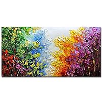 V-inspire Art, 30x60 inch Modern Abstract Oil Painting on Canvas Wall Art Hand Painting Bright-Coloured Tree Art Living Room Bedroom Decoration Ready to Hang