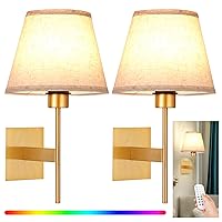Battery Operated Wall Sconce Set of Two - Rechargeable Wireless Wall Lights with Remote, Dimmable (10%-100%), Color Adjustable (3000k-6000K) & 12 RGB Effect, Suitable for Bedroom Living Room (Gold)