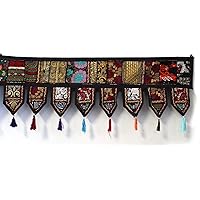 Indian Handmade Traditional Embroidered Toran Cotton Thoranam Door Living Room Decor Bandanwar Home Valance Decorations Window Hanging Bohemian Wall Ethnic (40 X 14 Inches, Black)