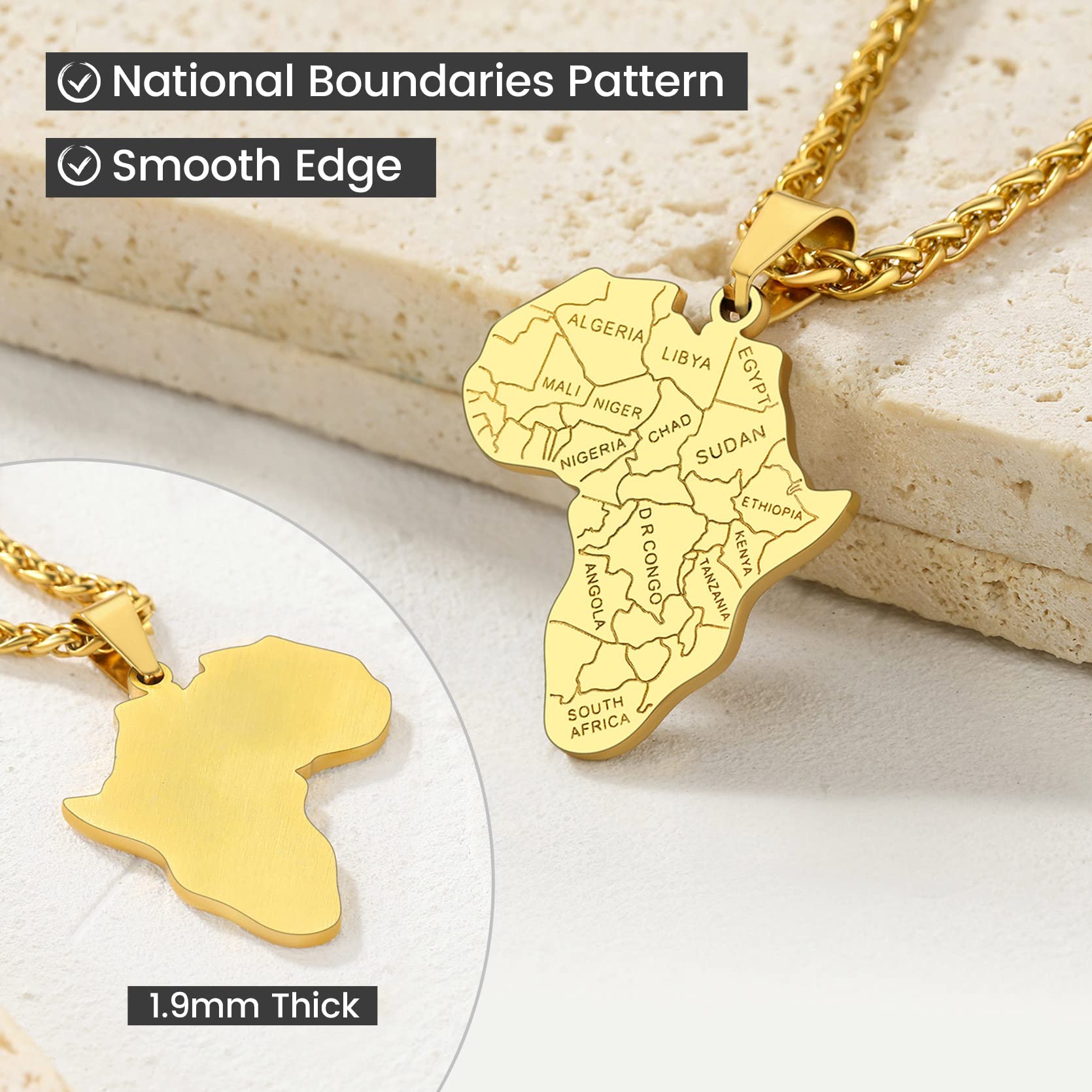 GOLDCHIC JEWELRY Africa Map Necklace for Men, Stainless Steel African Tribal/Egyptian Eye of Horus/I LOVE AFRICA/Elephant Africa Map Hiphop Necklace Unisex with 22”+2”Adjustable Chain