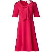 Donna Morgan Women's Short Sleeve Tie Portrait Collar Fit and Flare Stretch Crepe Dress