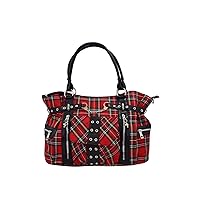 Red Royal Stewart tartan Plaid Punk Rock Purse with Handcuff Skull Charm, Large