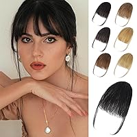 Lommel Clip in Bangs-100% Human Hair Bangs,Natual Black Fake Bangs for Women Wispy Bangs Hair Clip Hair Extensions Clip on Air Bangs Hairpieces with Temples for Daily Wear (Natual Black)