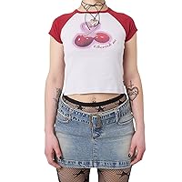 Short Sleeve Baby Tees for Women Graphic and Letter E Girl Crop Tops Vintage Grunge Slim Fit T-Shirt for Teen Girl