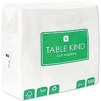 Table Kind - 100 Bulk Pack Soft White Napkins, Quality Serviettes for Parties, Catering & Everyday Use, Eco-Friendly Disposable Home Compostable FSC, Sustainable & Recyclable, Made in EU | 2ply | 33cm