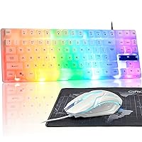 Small White Gaming Mouse and Keyboard, CHONCHOW Rainbow LED Light Up Keyboard 87-Key, 7 Color Breathing Mode LED Light Gaming Mouse 4 Levels of DPI, White Keyboard and Mouse for PC laptop Xbox PS4 PS5